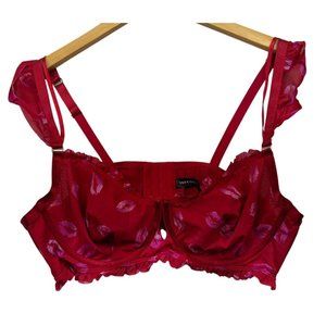 Torrid Curve Red Kisses Longline Bra Size 1 With Ruffle Straps & Underwire Suppo